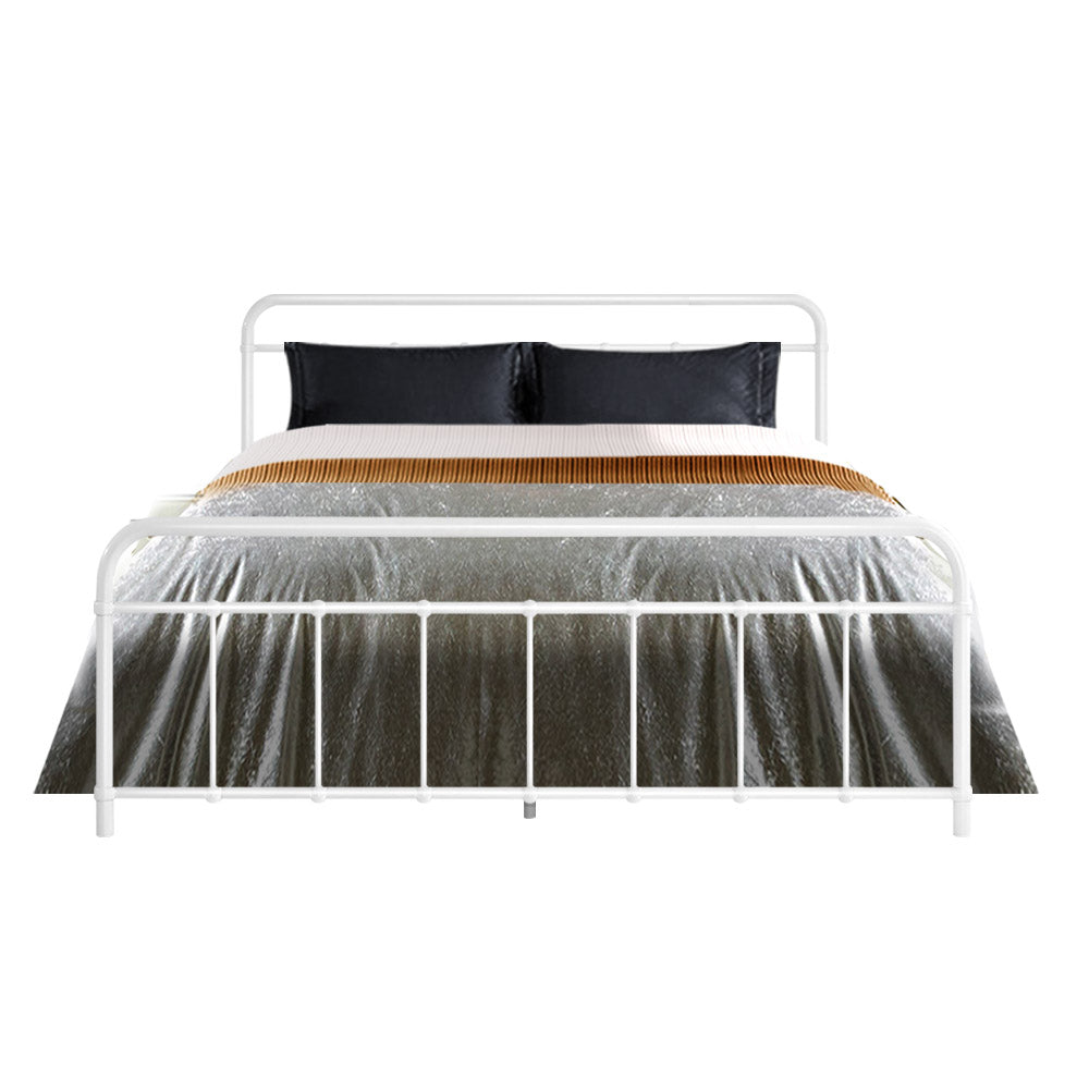 Artiss LEO Metal Bed Frame - Queen (White)