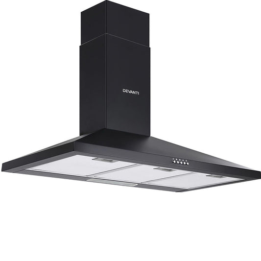 Devanti Range Hood Rangehood 90cm 900mm Kitchen Canopy LED Light Wall Mount Black