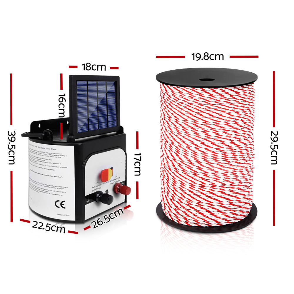 Giantz Electric Fence Energiser 8km Solar Powered Charger + 500m Polytape Rope