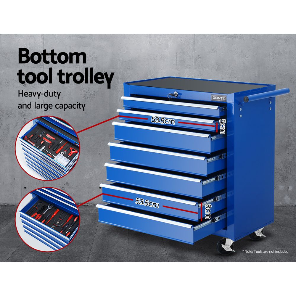 Giantz Tool Chest and Trolley Box Cabinet 16 Drawers Cart Garage Storage Blue