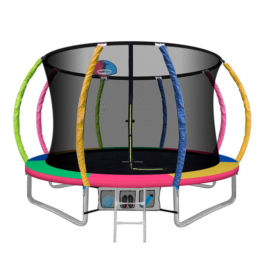 Everfit 10FT Trampoline Round Trampolines With Basketball Hoop Kids Present Gift Enclosure Safety Net Pad Outdoor Multi-coloured