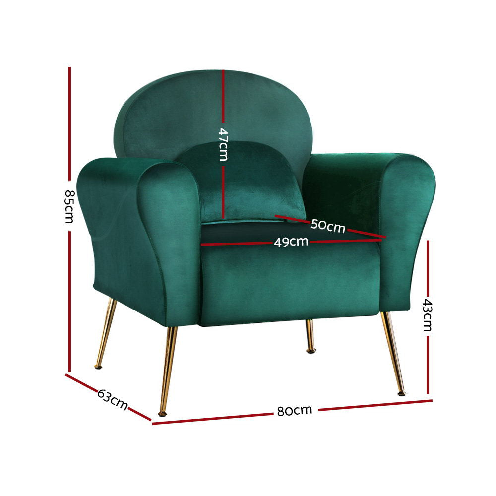 Artiss Armchair Lounge Chair Accent Armchairs Chairs Sofa Green Cushion Velvet