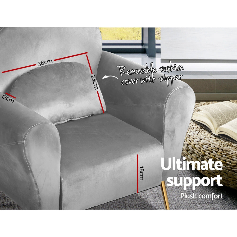 Artiss Armchair Lounge Chair Accent Armchairs Chairs Sofa Grey Velvet Cushion