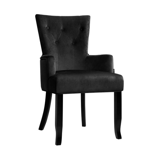 Artiss Dining Chairs French Provincial Chair Velvet Fabric Timber Retro Black