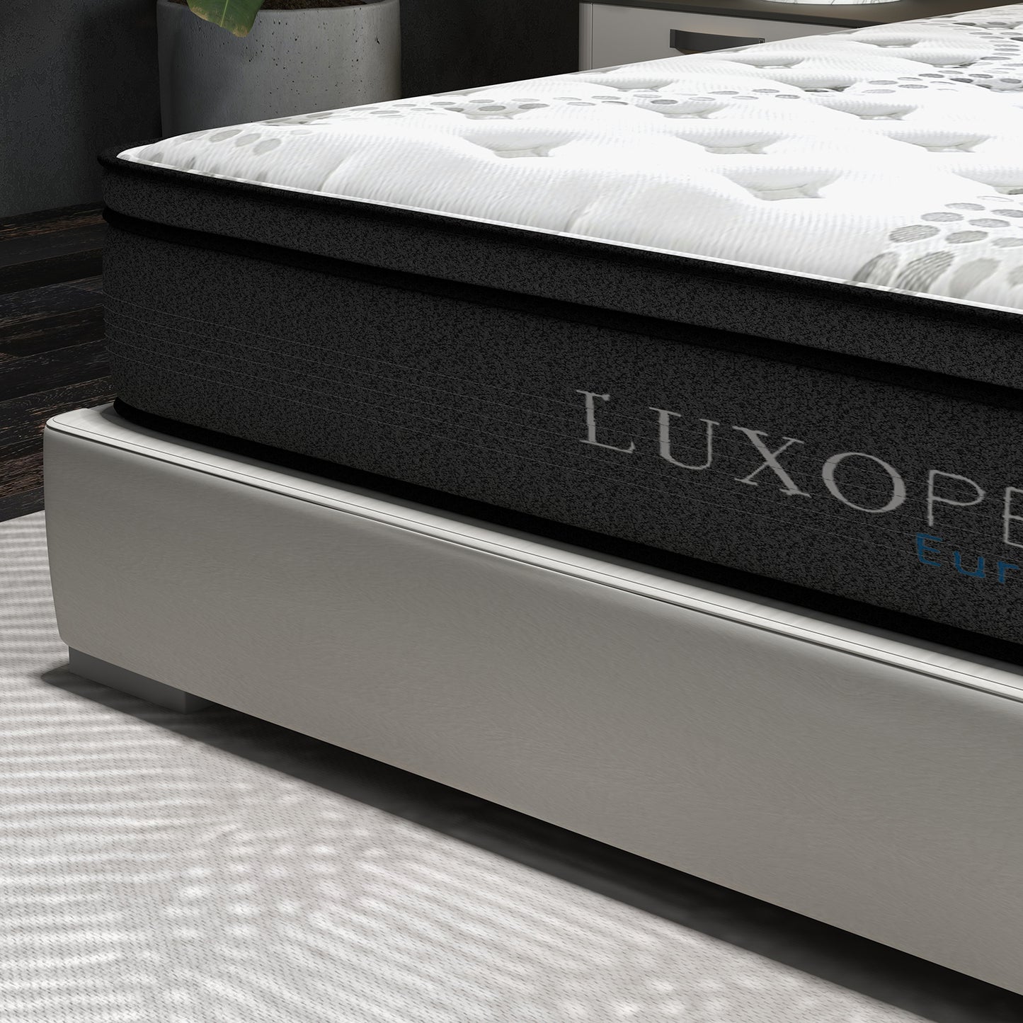 Luxopedic Pocket Spring Mattress 5 Zone 32CM Euro Top Memory Foam Medium Firm - Single - White  Grey