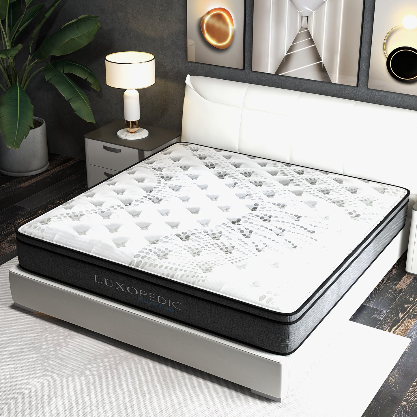 Luxopedic Pocket Spring Mattress 5 Zone 32CM Euro Top Memory Foam Medium Firm - Single - White  Grey