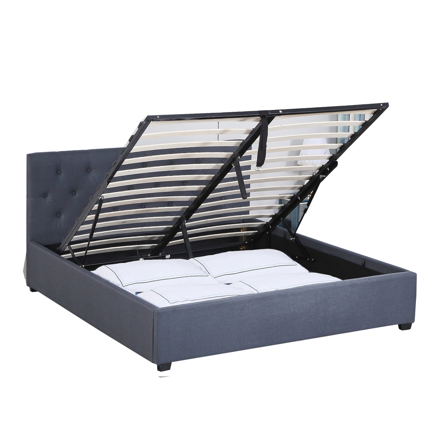 Milano Capri Luxury Gas Lift Bed Frame Base And Headboard With Storage - King - Charcoal