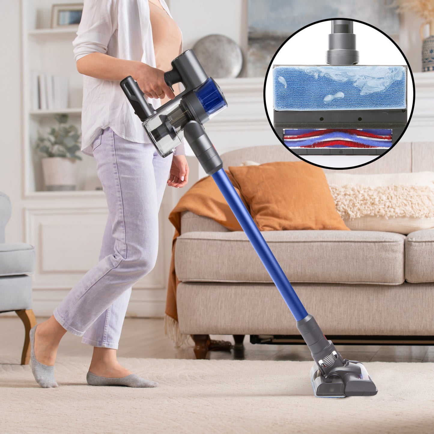 MyGenie H20 PRO Wet Mop 2-IN-1 Cordless Stick Vacuum Cleaner Handheld Recharge - Blue