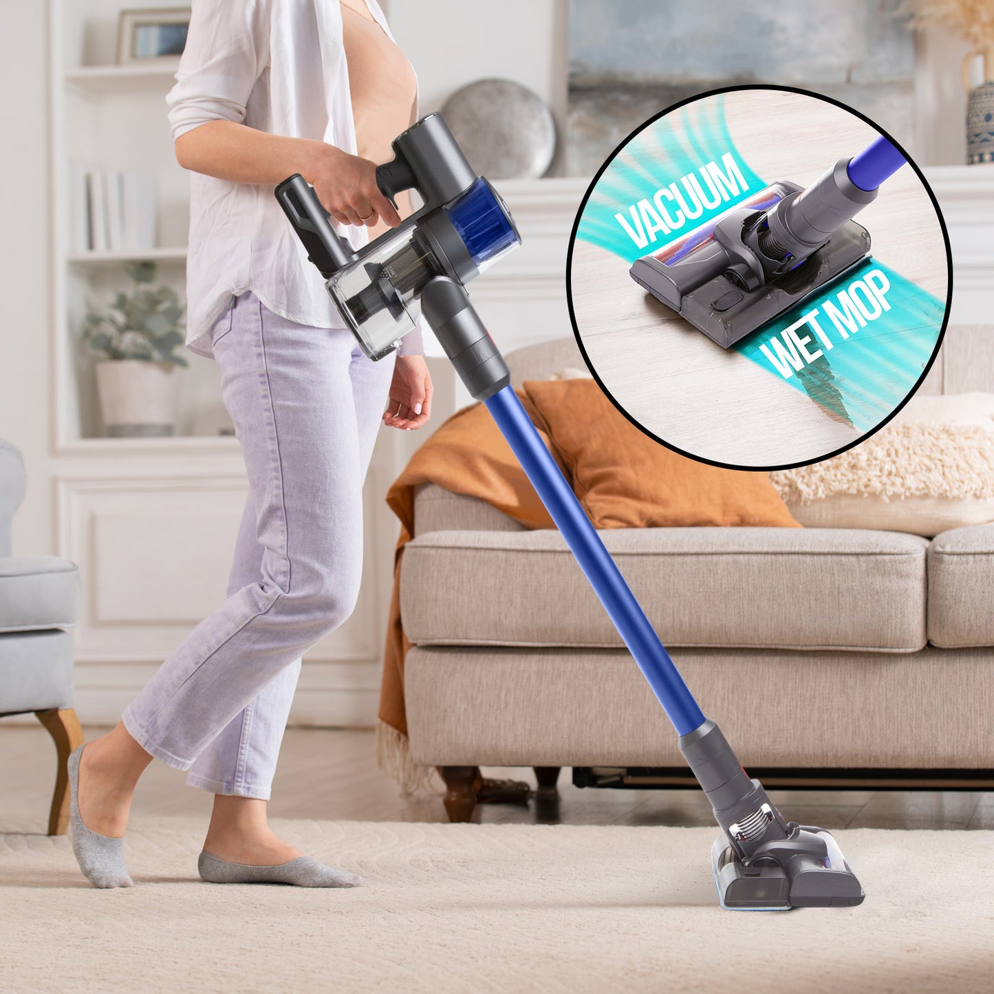 MyGenie H20 PRO Wet Mop 2-IN-1 Cordless Stick Vacuum Cleaner Handheld Recharge - Blue
