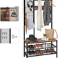 Coat Rack Stand Industrial Style with Grid Wall and Shoe storage 185 cm Tall Rustic Brown