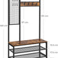 Coat Rack Stand Industrial Style with Grid Wall and Shoe storage 185 cm Tall Rustic Brown