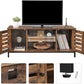 TV Stand Entertainment Unit with Open Shelves and Louvred Doors Storage, Rustic Brown and Black Industrial
