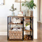 Kitchen Shelf with Steel Frame Wire Basket and 6 Hooks Rustic Brown and Black