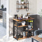 Kitchen Shelf with Steel Frame Wire Basket and 6 Hooks Rustic Brown and Black