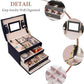 Portable Travel Jewelry box with three-layer PU leather storage box, mirror and lock
