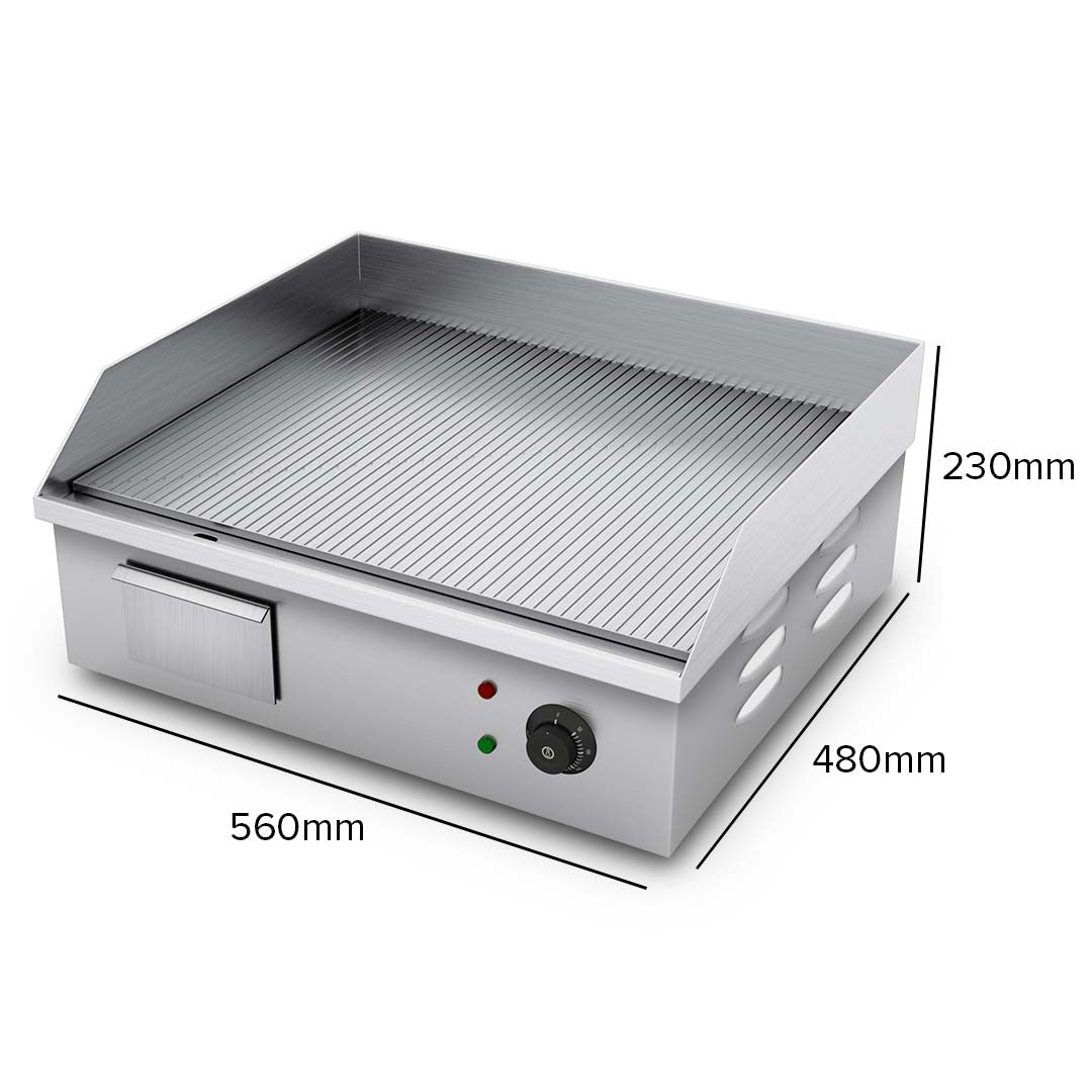 SOGA 2200W Stainless Steel Ribbed Griddle Commercial Grill BBQ Hot Plate 56*48*23cm