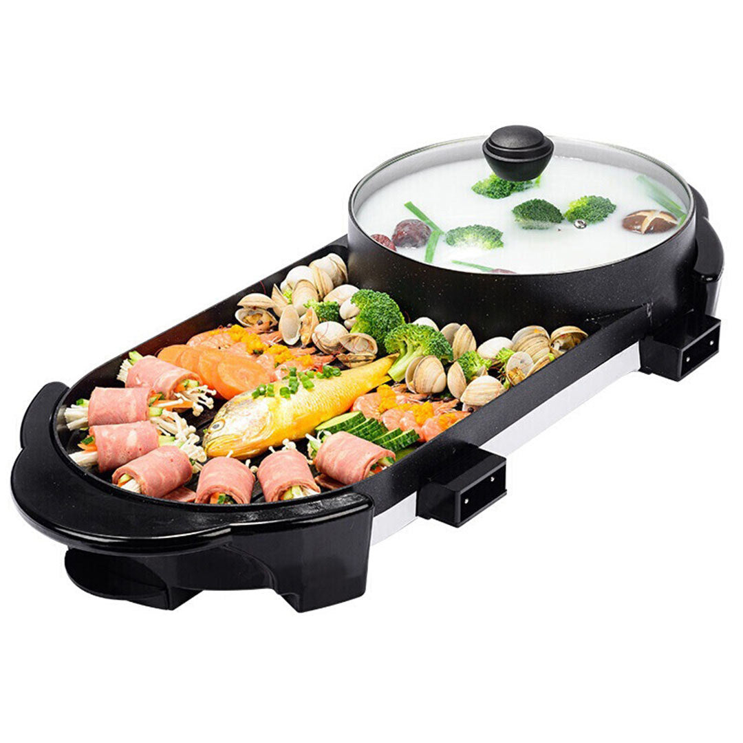 SOGA 2 in 1 Electric Non-Stick BBQ Teppanyaki Grill Plate Steamboat Hotpot 2-8 Person