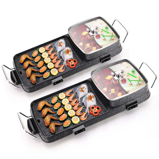 SOGA 2X 2  in 1 Electric BBQ Grill Teppanyaki and Steamboat Hotpot Asian Hot Pot