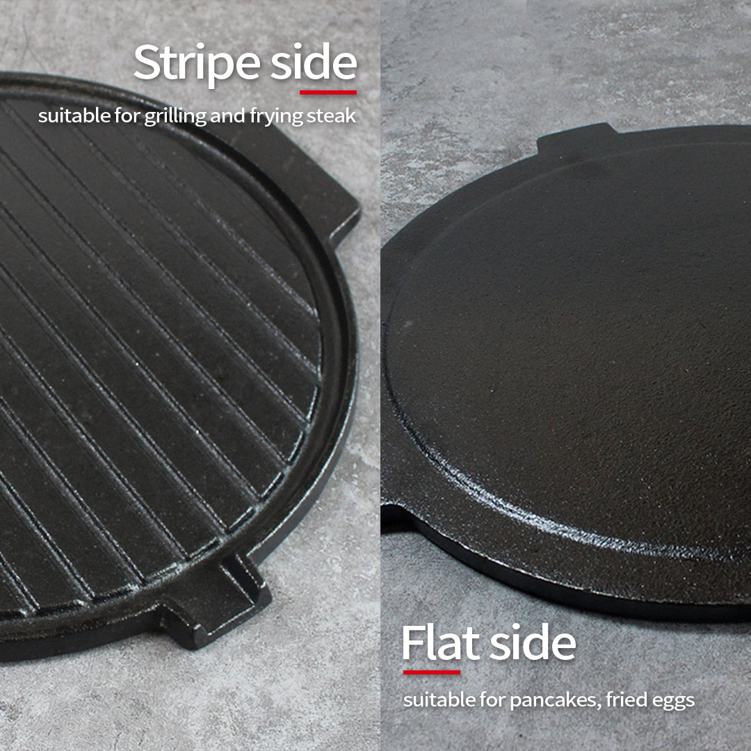 SOGA 2X 30CM Round Cast Iron Korean BBQ Grill Plate with Handles and Drip Lip