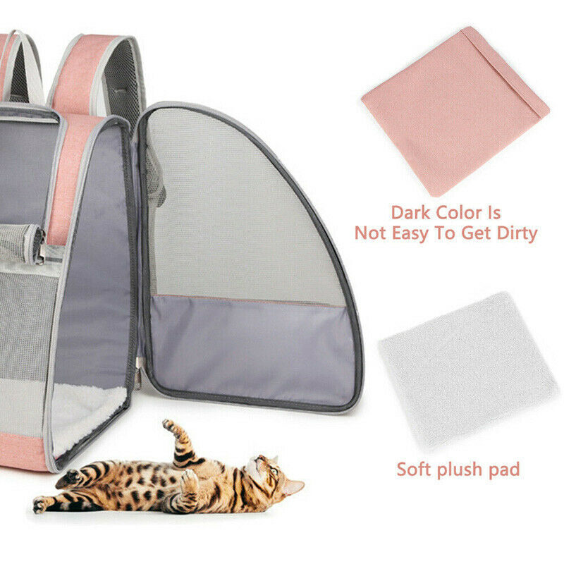 Pet Carrier Bag Cat Dog Breathable Double Shoulder Backpack Travel Outdoor Pink