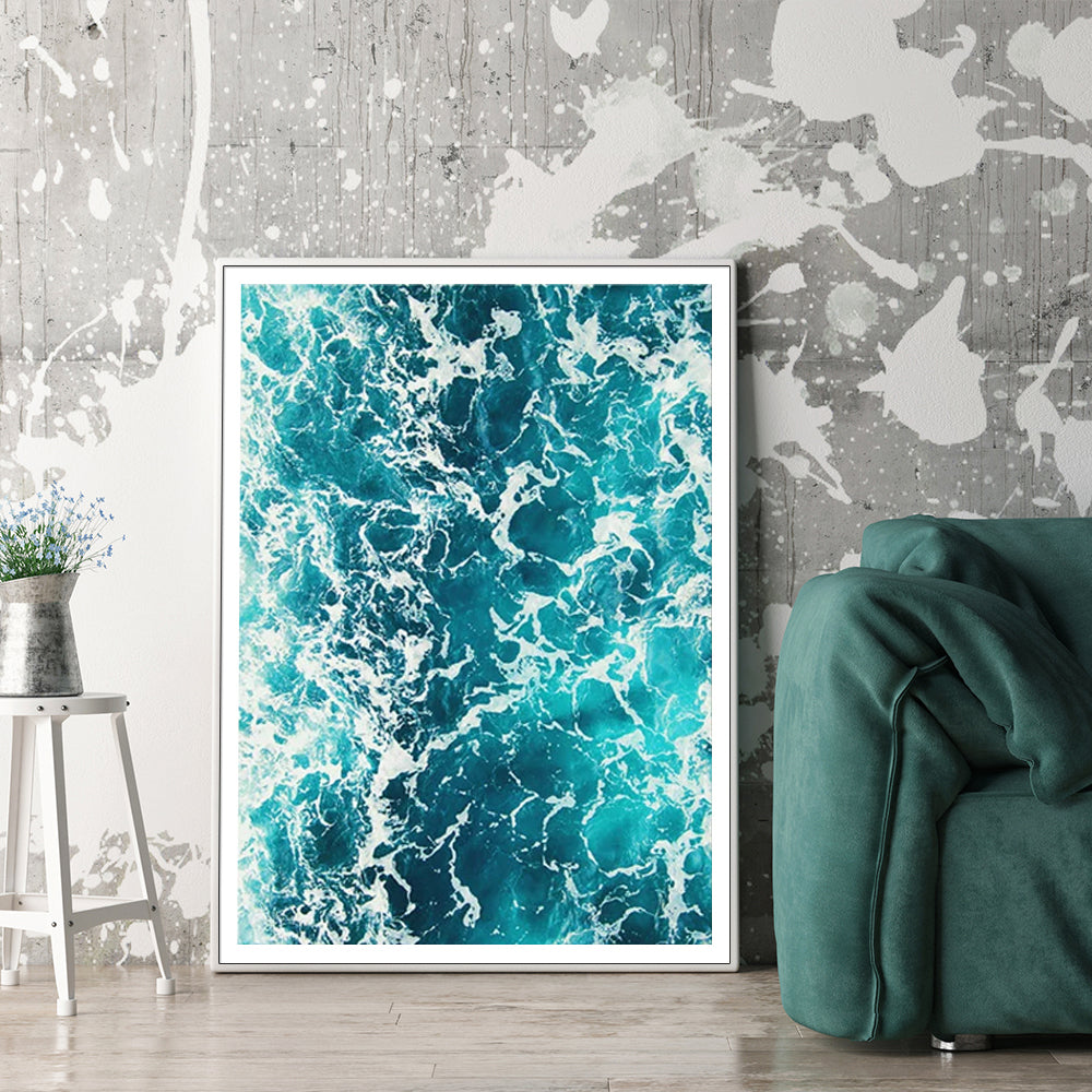 80cmx120cm Blue Ocean White Frame Canvas Wall Art