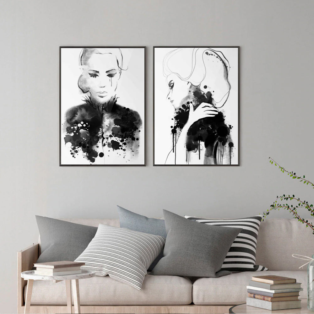 50cmx70cm Watercolor Sketch 2 Sets Black Frame Canvas Wall Art