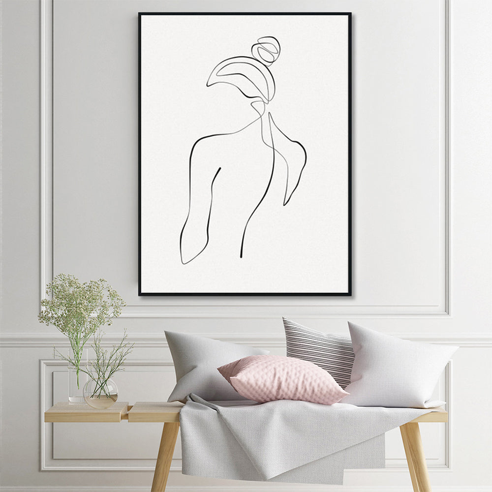 70cmx100cm Woman Back Line Art Black Frame Canvas Wall Art