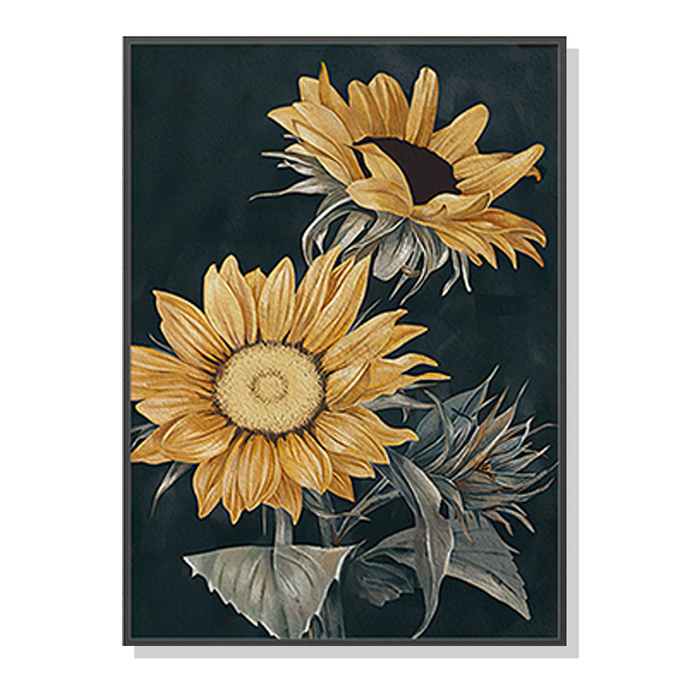 50cmx70cm Sunflowers Black Frame Canvas Wall Art