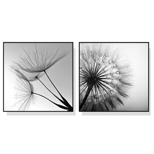 60cmx60cm Black and white dandelion 2 Sets Black Frame Canvas Wall Art