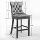 2X Velvet Bar Stools with Studs Trim Wooden Legs Tufted Dining Chairs Kitchen