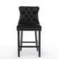 2X Velvet Bar Stools with Studs Trim Wooden Legs Tufted Dining Chairs Kitchen