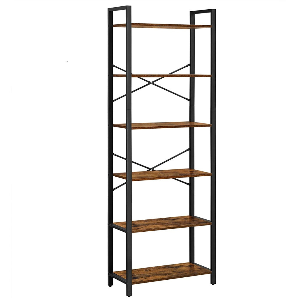 VASAGLE 6-Tier Bookcase Storage Shelf Steel Frame for Living Room Study Office Hallway Industrial Design Vintage Brown Black LLS062B01