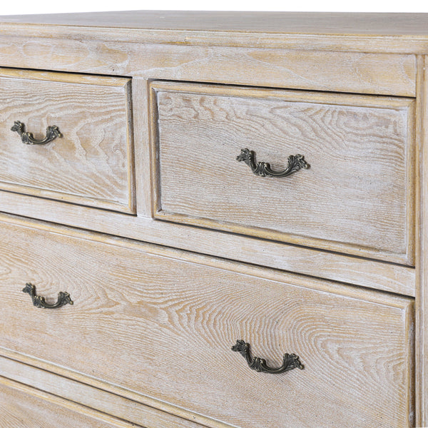 Tallboy Oak Wood Plywood Veneer White Washed Finish Storage Drawers