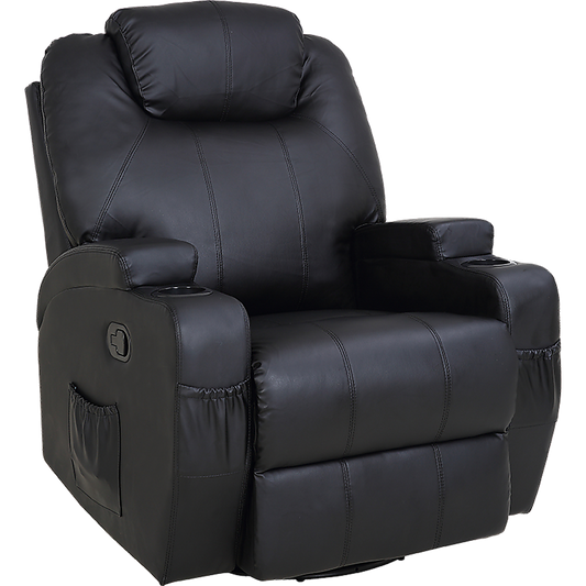 Black Massage Sofa Chair Recliner 360 Degree Swivel PU Leather Lounge 8 Point Heated