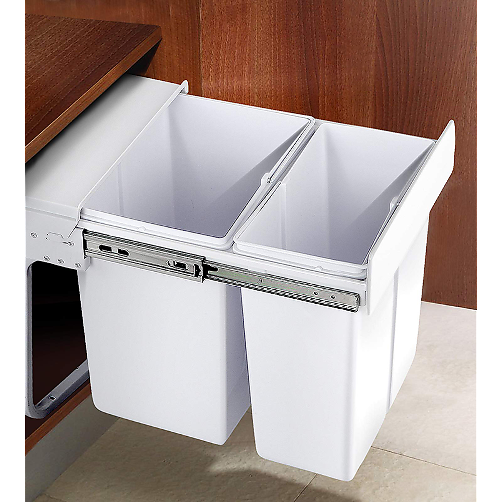 Pull Out Bin Kitchen Double Dual Slide Garbage Rubbish Waste 10L+20L