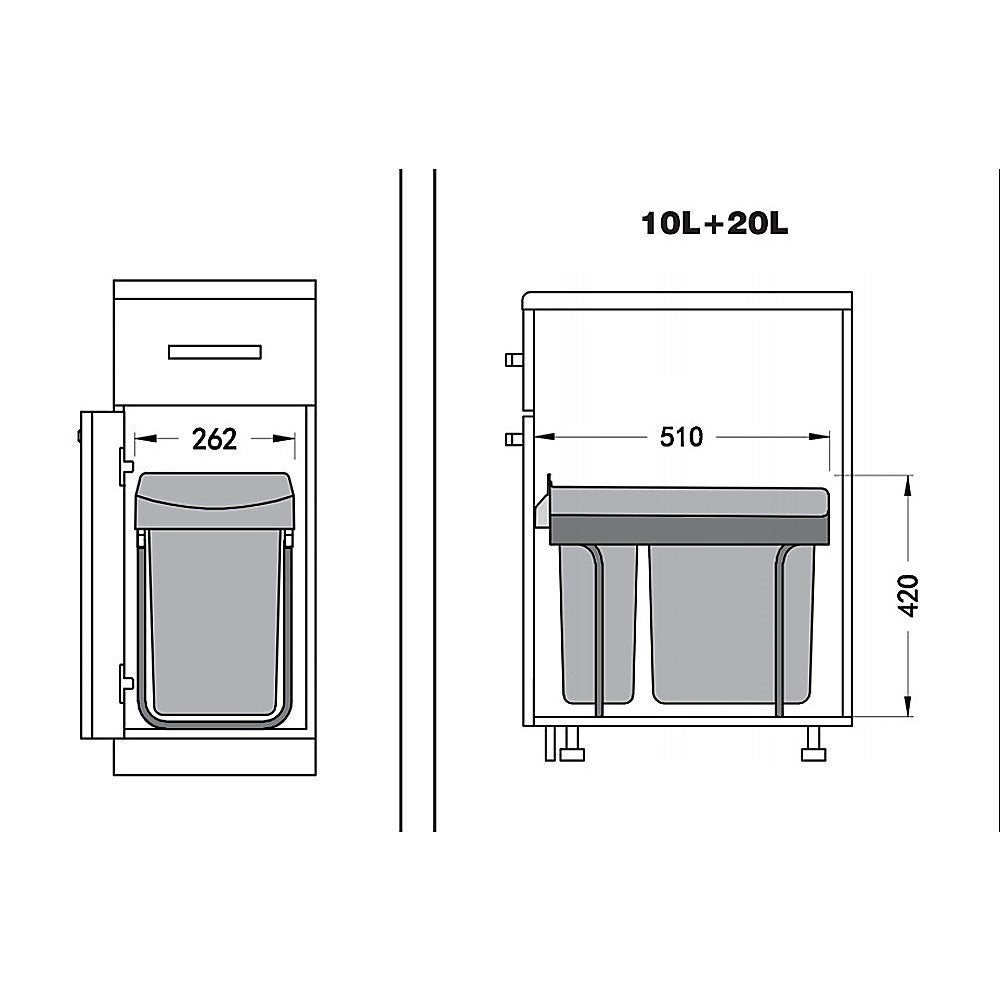 Pull Out Bin Kitchen Double Dual Slide Garbage Rubbish Waste 10L+20L