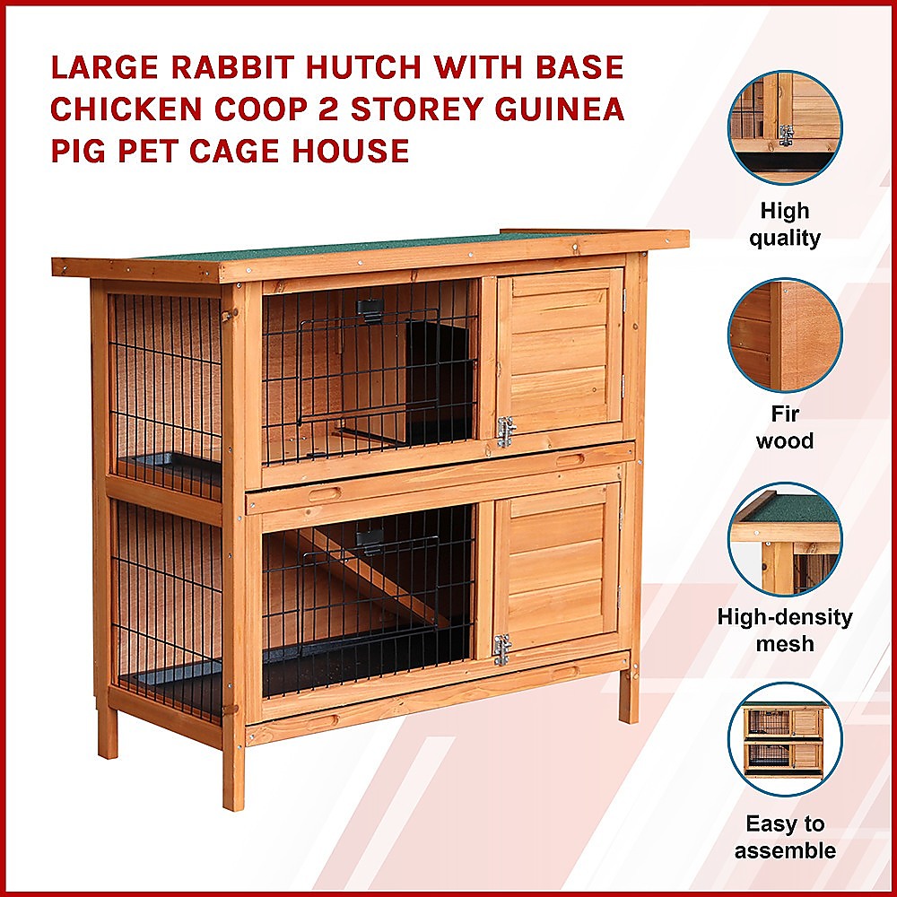 Large Rabbit Hutch with BASE Chicken Coop 2 Storey Guinea Pig Pet Cage House