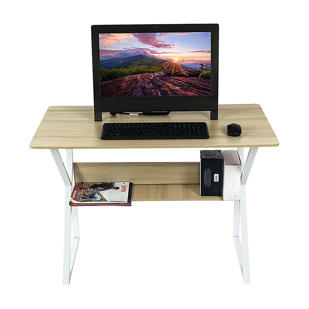 Wood & Metal Computer Desk with Shelf Home Office Furniture