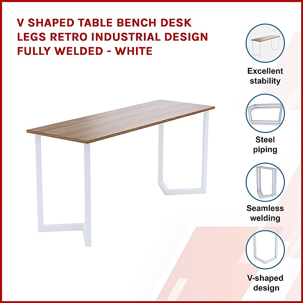 V Shaped Table Bench Desk Legs Retro Industrial Design Fully Welded - White