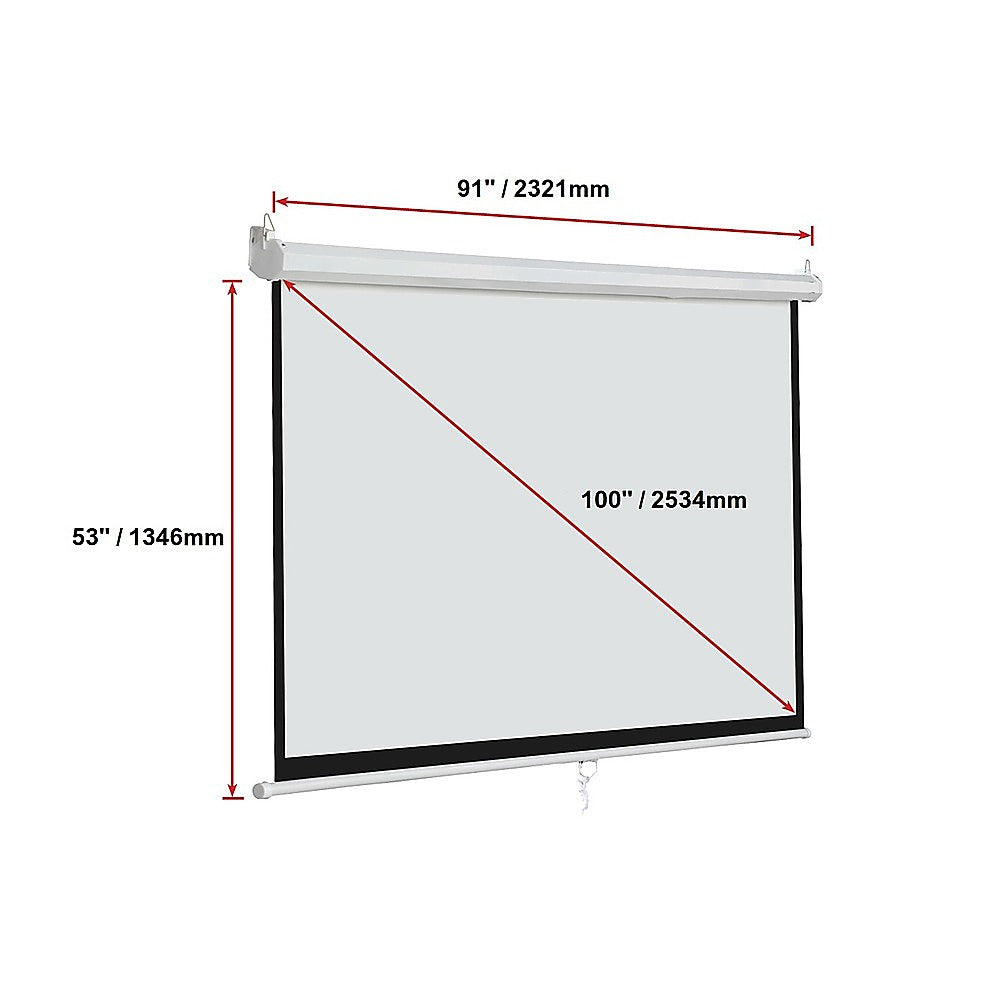 100 Inch 16:9 Manual Pull Down Outdoor Projector Projection Screen Theater Movie
