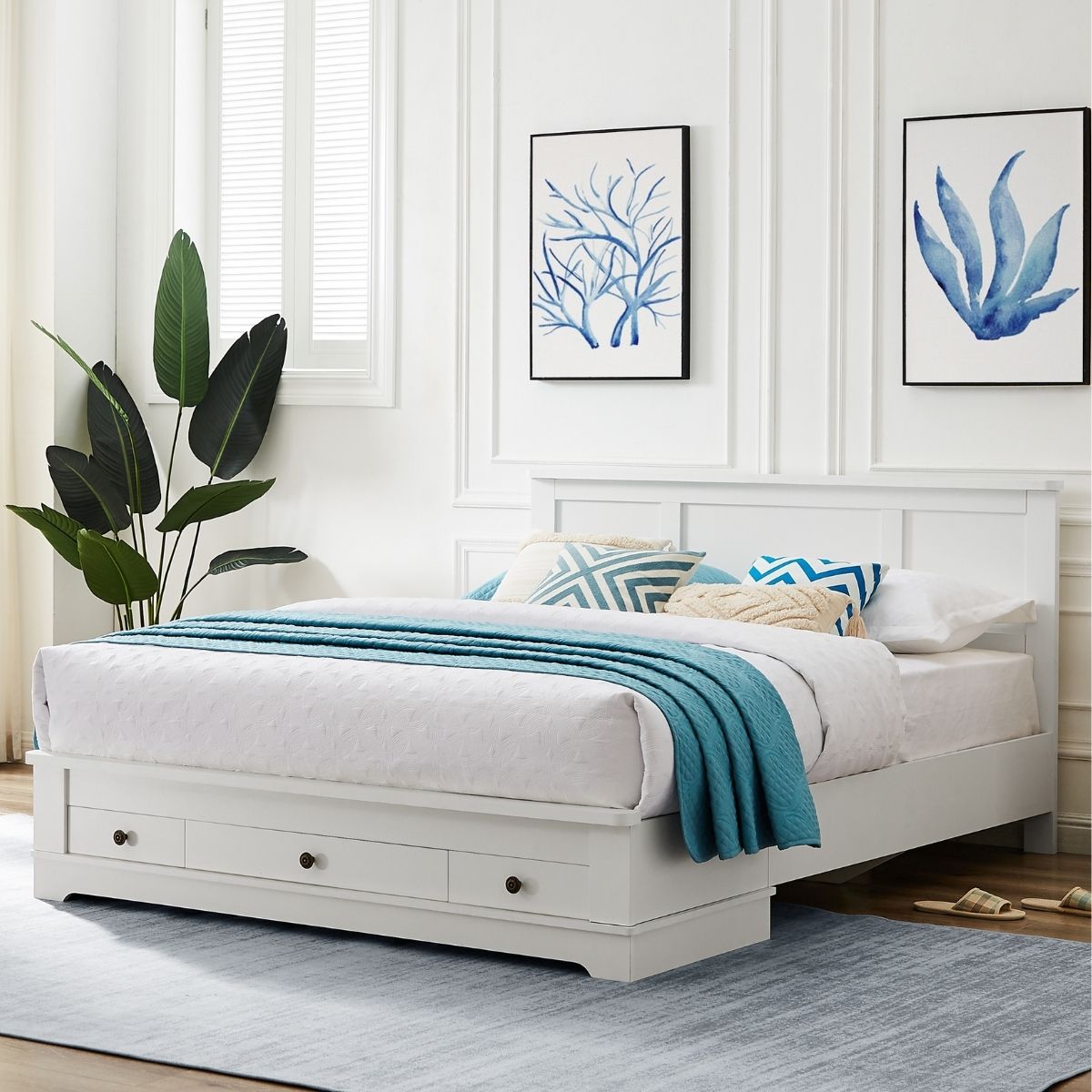 Margaux White Coastal Lifestyle Bedframe with Storage Drawers King