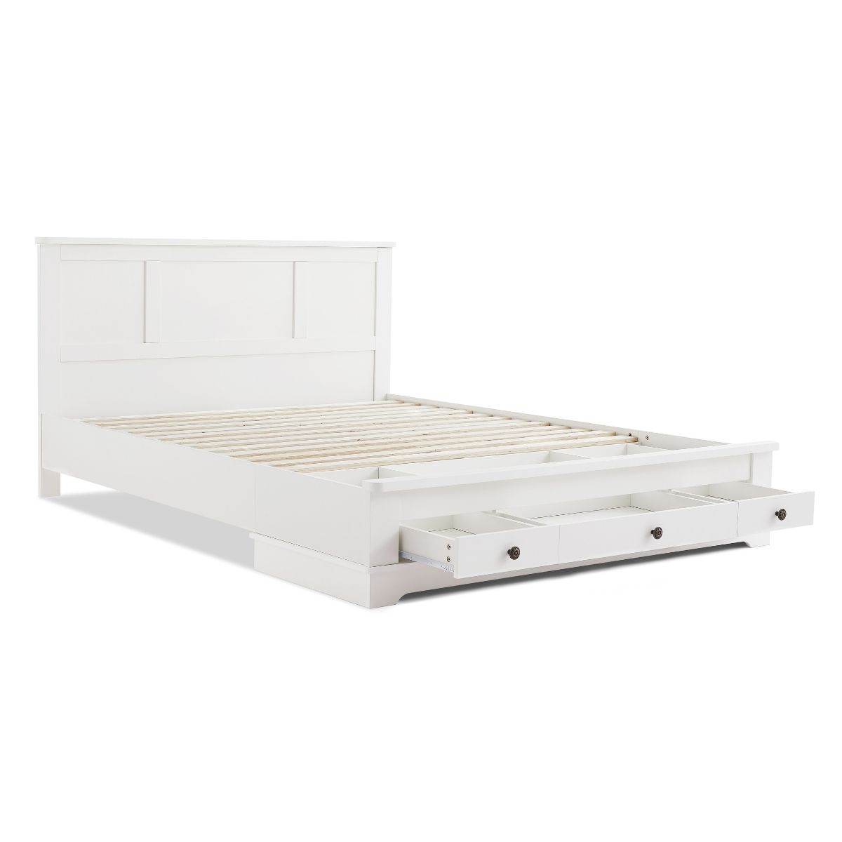 Margaux White Coastal Lifestyle Bedframe with Storage Drawers Queen