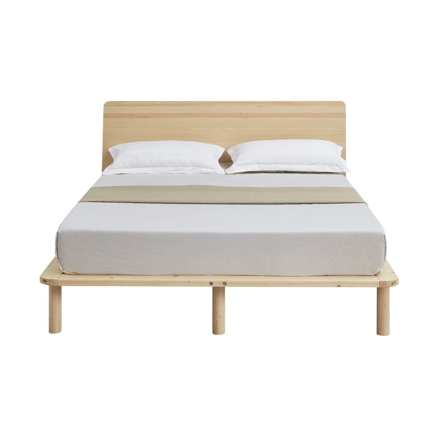 Natural Solid Wood Bed Frame Bed Base with Headboard Queen