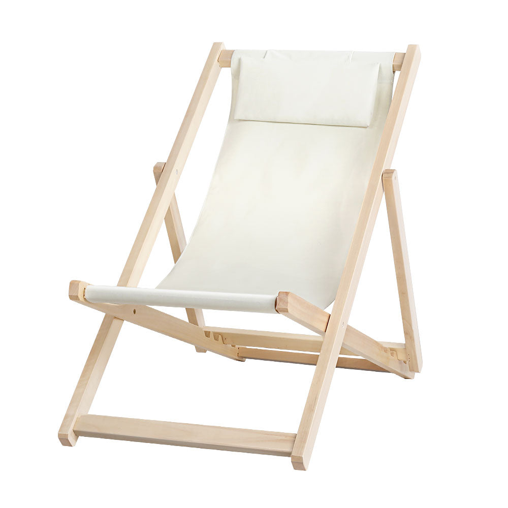 Gardeon Outdoor Chairs Sun Lounge Deck Beach Chair Folding Wooden Patio Furniture Beige